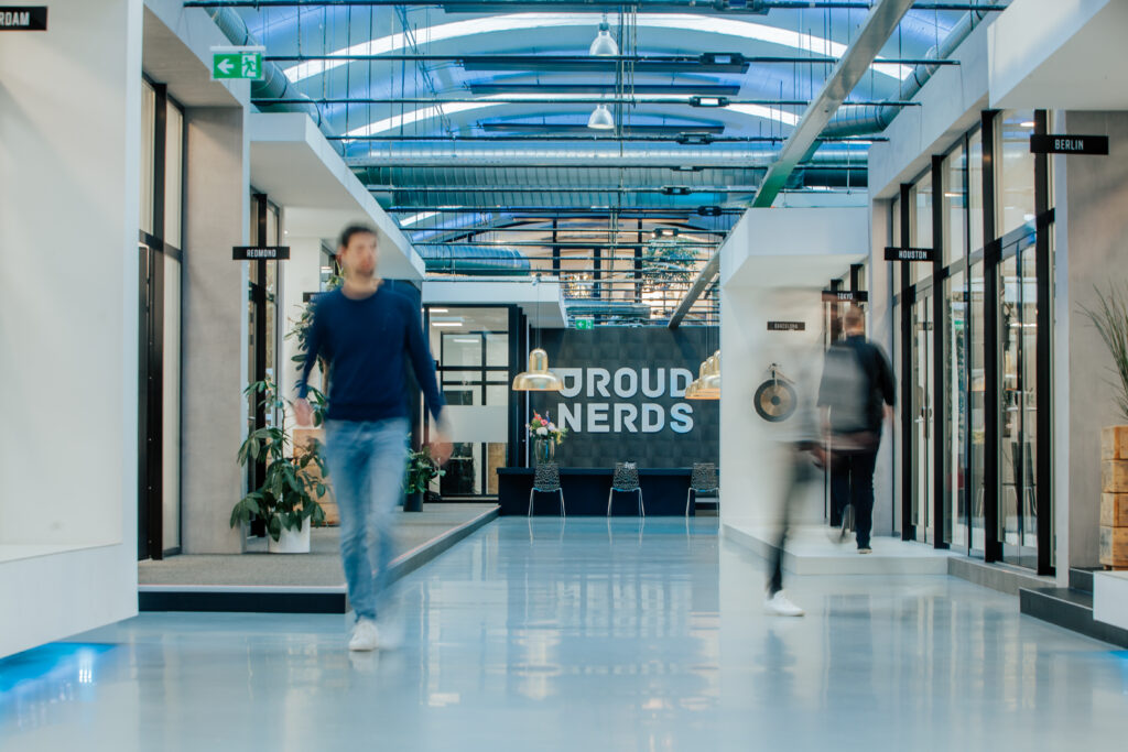 a man walking in a building